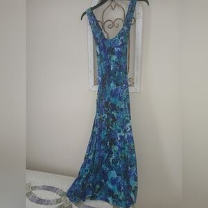 Vintage Silk Corset Top Blue Floral Women's Dress